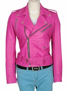Stylish Women’s Pink Leather Coat – Real Lambskin Motorcycle Biker Jacket - Picture 1 of 9