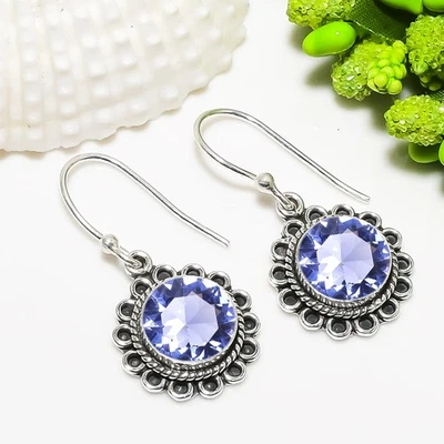 Hermoso pendiente de plata esterlina 925 maciza con piedras preciosas de iolita joyería de novia V6930 Foto 1 de 4