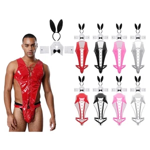 Herren Unterwäsche Erotisch Bodysiut Wetlook Strampelhöschen Aushöhlen Overall - Picture 1 of 57