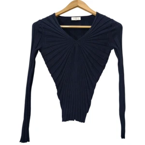 Sandro Paris Justine Starburst Langarm V-Ausschnitt gerippter Pullover Gr. 1 dehnbar - Bild 1 von 8