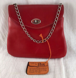 Vintage NOS Red Leather Purse PEQI PARIS Chain Handle Original Tag