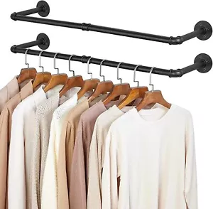 2 Pack Heavy Clothes Rack Wall Mount Industrial Pipe Clothing Hanging Rack 36.2" - Picture 1 of 12