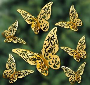 3D BUTTERFLY DECORATIONS ROSE GOLD SILVER GOLD WALL STICKER ART DECAL HOME DECOR