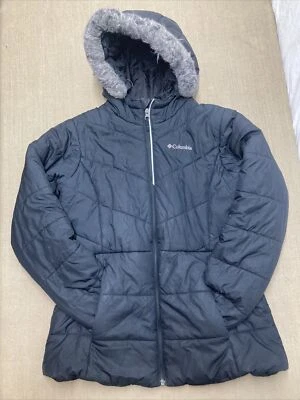 Chaqueta Columbia Puffer Juvenil XL Negra Manga Larga Cremallera Completa Forrada de Piel Capucha Foto 1 de 4