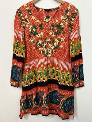 J. Peterman Womens Dress Orange Multicolor Cotton Embroidered Size S - Image 1 of 4