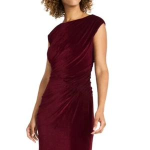 Maggy London Wine Ofelia Velvet Mesh Ruched Long Dress size 18 NWT - Picture 1 of 5