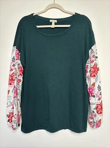 Matilda Jane LARGE Womens Fancy Flouncy Top Sweater Green Floral Long Sleeve - Picture 1 of 8