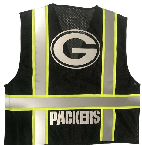 🏈 GREEN BAY PACKERS 🏈 BLACK REFLECTIVE SAFETY VEST W/REFLECTIVE LOGO Cover