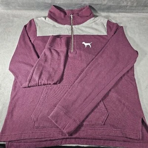Victoria Secret PINK Sweatshirt Womens MEDIUM Pink 1/4 zip Dog Logo - Picture 1 of 7