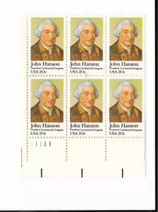 1981 U.S. COMMEM 20c JOHN HANSON PL Block of 6 Sc#1941 M/NH/OG - Picture 1 of 1