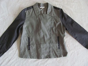 Eileen Fisher Asymmetrical Zip Moto Jacket-Org Linen-Stone/Brown-Medium-NWT $258 - Picture 1 of 12