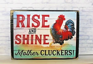 Humorvoll Huhn Henne Bauernhaus Holz Stufentablett Regal Sitter Schild Block - Bild 1 von 3