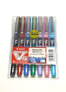 Pilot V5 Hi-Tecpoint Rollerball Pens Assorted Colours, Needle Point Smooth 7 PCS