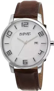 August Steiner AS8108BR Swiss Quartz Date Stainless Leather Strap Mens Watch - Picture 1 of 5