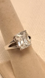 Vintage Sterling Silver 925 Princess Cut Clear Solitaire Engagement Ring Size 6 - Picture 1 of 11