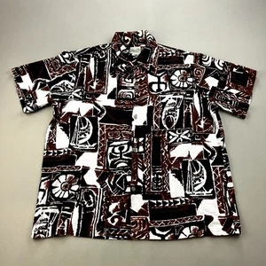 Vintage Diamond Head Hawaiian Shirt Adult XL Brown Surf Beach Tribal Button 60s - Picture 1 of 10