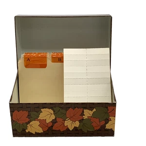 Vintage Retro Brown Tin Rezept 3x5 Karten Box Herbst orange gelbe Blätter Syndikat E2 - Bild 1 von 13