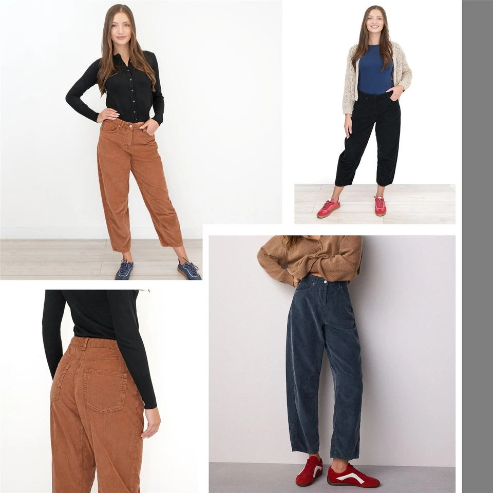 Womens Next Cord Barrel Trousers Tan Brown Denim Blue Black Soft Autumnal