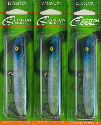 (LOTE DE 3) POPPER LÁPIZ CORDELL ALGODÓN 4.5" 3/4OZ C64562 ARENQUE AZUL BM2108 Foto 1 de 2