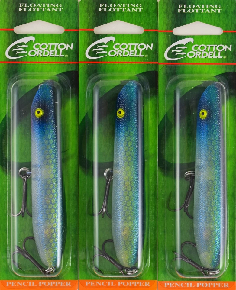 (LOTE DE 3) POPPER LÁPIZ CORDELL ALGODÓN 4.5" 3/4OZ C64562 ARENQUE AZUL BM2108 Foto 1 de 2