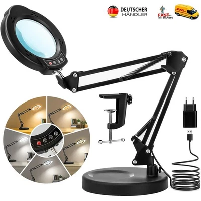 Lupe mit Licht und Ständer 10X 2-in-1 stufenlos dimmbare LED-Schreibtischlampe - Bild 1 von 4