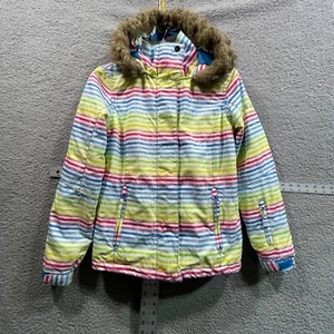 Roxy Girls 12 Large Regular Fit Snowboard Ski Jacket Hood 5k Colorful Stripe - Picture 1 of 12