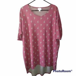 Womens Reddish Brown Flamingo LuLa Roe Short Sleeve Shirt Top Size Medium - Picture 1 of 4