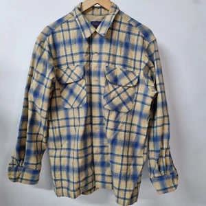 Vintage Pendleton Board Shirt Size M Plaid Wool Loop Collar Flap Blue Yellow - Picture 1 of 15