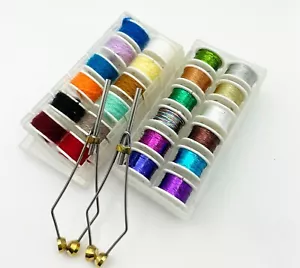 Assorted Wool Dubbing Yarn & Fly Tying Tinsel w/2 Material Bobbins - MAT202 - Picture 1 of 1