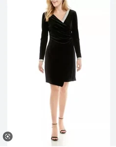 MSK  Women's Velvet Embellished Faux Wrap Dress Midnight Size Medium - Picture 1 of 4