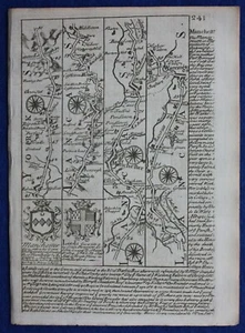 MANCHESTER, WARRINGTON, FRODSHAM, CHESTER, original antique road map, Bowen 1759 - Picture 1 of 2