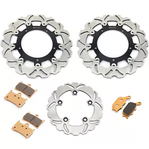 Front Rear Brake Disc Rotors Pads For Yamaha R6S (2003-2008) YZF 600 R6 (03 04) - Picture 1 of 13