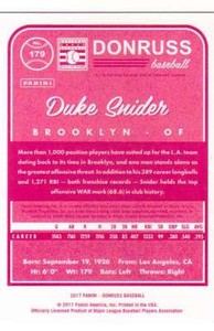 2017 Donruss Baseball Magenta Back #179 Duke Snider Dodgers