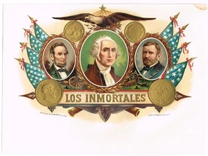 ORIGINAL C1900 CIGAR BOX LABEL WASHINGTON LINCOLN GRANT BALD EAGLE US FLAGS - Picture 1 of 1