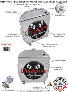 3 Row CR Champion Radiator,16" Fan,Shroud for 1942 - 1952 Ford Truck Ford Config - Bild 1 von 6