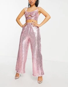 Jaded Rose NWT Andrea Sequin Pants A-Petite Baby Pink Size 12 - Picture 1 of 6