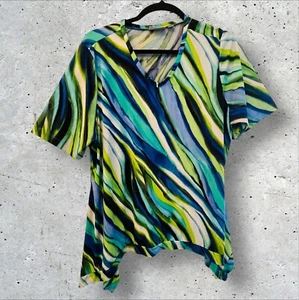 Avenue Womens Top 26/28 Slinky Knit V-Neck Short Sleeve Sharkbite Hem Stretch - Picture 1 of 8