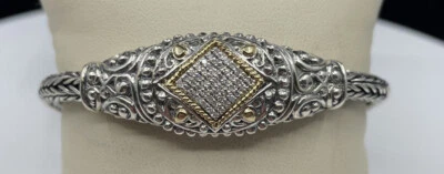 Brazalete EFFY de oro de 18 quilates y plata de ley con tejido de diamantes de 0,25 quilates de 7 1/2 de largo Foto 1 de 4