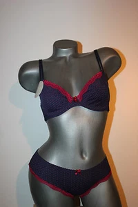 Triumph Underwired Bra Set "Beauty-Full Aura W" Sz 70 C Blue/Red Hipster 36 - Picture 1 of 12