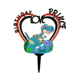 Acrylic Cake Topper Happy Birthday Dinosaur Kids Prince Love Decoration Black - Picture 1 of 3