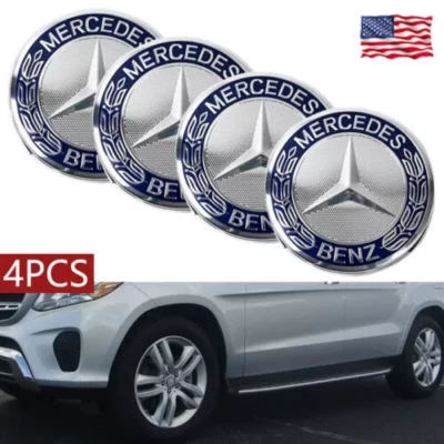 4pcs For Mercedes-Benz Wheel Center Caps Emblem Dark Blue 75mm Rim Hub Cover - Image 1 of 4