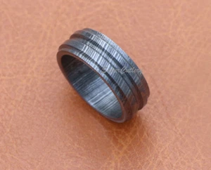 Handmade Damascus Steel Double Belted Pattern Men Engagement Band - Picture 1 of 5