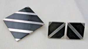 BROCHE Y PENDIENTES Moderno Pesado MÉXICO Medio Paruro PLATA ESTERLINA 925 Ónix - Imagen 1 de 6