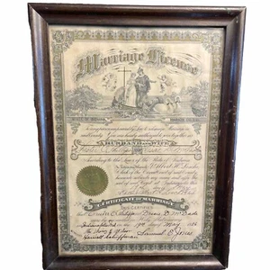 1915 Marriage Certificate Edward Fenner Cora Askren Marion County Indiana - Picture 1 of 4