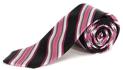 Corbata Nick Cannon para hombre 100 % seda negra con rayas rosa/gris Foto 1 de 3