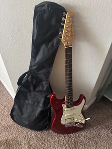 j reynolds electric guitar red rock bond 6 string solid body + black zip case - Picture 1 of 19