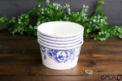 Set of 5 Paper Bowl Food Grade Shabby Chic Party Food Snack Round Blue and White - Image 1 of 4