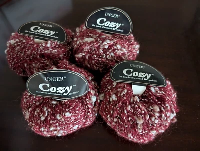 Vintage Unger Cozy Yarn Mohair Blend 50g Wine Multi 043 Lot of 4 Balls Reynolds - Image 1 of 4