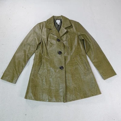 Chaqueta Chicos Mujer 0 Verde Oliva Cuero Cocodrilo Repujado Largo Blazer Abrigo Moderno Foto 1 de 4