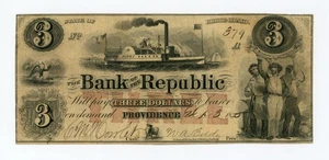 1855 3 $ The Bank of the Republic - Providence, RHODE ISLAND Note  - Bild 1 von 2